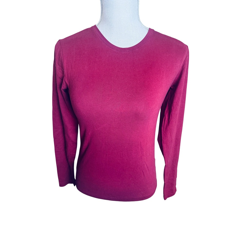 Zara Womens t-shirt Red Long Sleeve Crew Neck Cotton Blend Stretch Tee Large